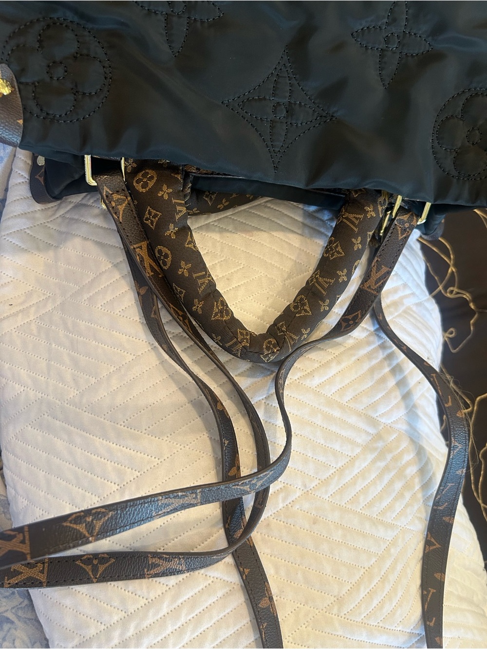 Not aut. Louis Vuitton Black Quilted Monogram Tote with Monogram-Print Handles - Picture 6 of 11